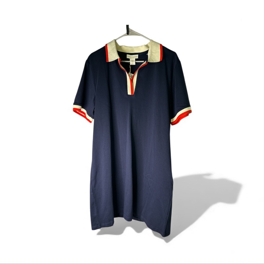 Cynthia Rowley Navy Polo with Red and Cream Trim women’s shirt dress nwt catchy